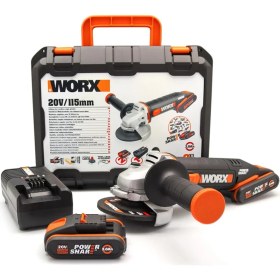 Resim Worx WX800 20VOLT 2.0 Ah. Li-Ion Çift Akülü 115MM Profesyonel Şarjlı Avuç Taşlama 