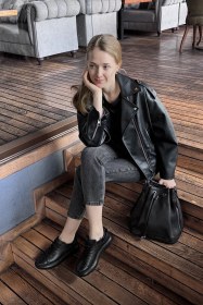 Resim Gönderi(R) Gönderi R Kadın Kömür Bağcıklı Dolgu Taban Hakiki Deri Sneaker Gdza13424283 Siyah 