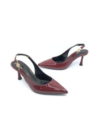 Resim Feles Yan Toka Detaylı Arkası Açık Stiletto Kadın Topuklu Ayakkabı Bordo 