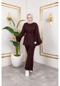 Resim Nevayla Moda Mevsimlik Modal Kumaş Takım - T114 Kahverengi 
