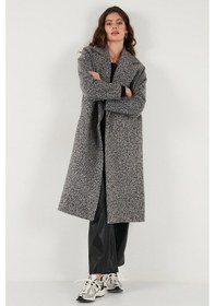 Resim Lela Oversize Fit Mono Yaka Düğmeli Buklet Uzun Kaşe Bayan Kaban 6810236 Antrasit 