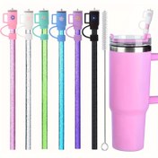 Resim 12 Paket Yeniden Kullanılabilir Plastik Glitter Pipet Kapakları ve Temizleme Fırçası ile Stanley Kavanozlar için - 40Oz, 30Oz, 20Oz, 14Oz Seyahat Su Kavanozları ile Uyumlu 12 İnç 