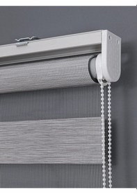 Resim Ithal Kalın Gri Zebra Stor Güneşlik Perde Etek Düz Alüminyum Kasa Metal Ayak 