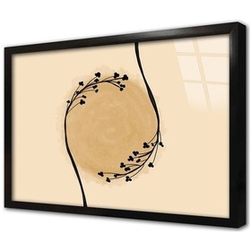 Resim Minimalist Siyah Çiçekler Ve Güneş Çerçeveli Cam Tablo-173399 