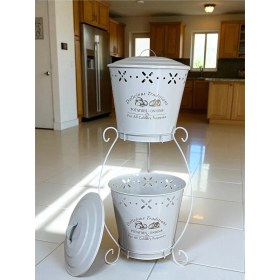 Resim Özbience Çift Katlı Metal Sebze ve Patates Soğan Kovası Beyaz 