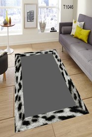 Resim Siyah Leopar Çerçeveli Gri Halı Dekhera T1046 - 80X150 / Deri Taban 