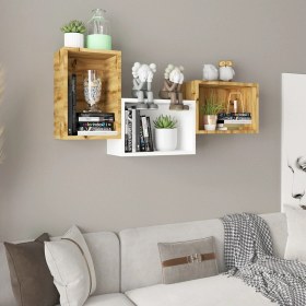 Resim Kitaplık Dikey Yatay Dikdörtgen Raf 3 Lü Mobilya Takım Atlantik Çam Beyaz Beyaz Atlantik Çam 