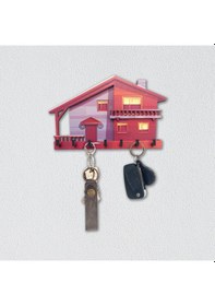 Resim Cajuart Dekoratif Kırmızı Müstakil Ev Temalı Anahtar Askısı Dekor Kırmızı 