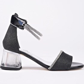 Resim Muggo Noşa Bilekten Bağlamalı Simli Kız Çocuk Kısa Topuklu Ayakkabı Siyah 