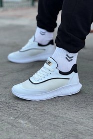 Resim Joy Man J062 Bağcıklı Ortopedik Taban Triko Erkek Sneaker Günlük Spor Ayakkabı BT Beyaz/Siyah 