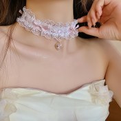 Resim 1 Adet Y2K Kawaii Kurdele & Dantel Gerdanlık Pembe Kurdeleli ve Pandantif - Japon Kore Moda Takısı, Günlük Kullanım Parti Aksesuarı, Rhinestone Süslemeli Kadın Mücevheri 
