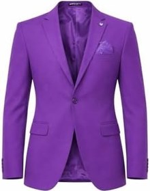 Resim Plus Scorpion Erkek Slim Fit Mono Yaka Tek Düğmeli Blazer Ceket - Çift Yırtmaçlı, Premium Dokuma (Mor, 46) 