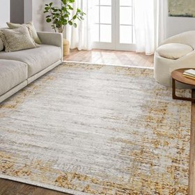 Resim Turuncu Soyut Modern Geometrik Etnik Eskitme Desenli Boho Makinada Yıkanabilir Hafif Hav Toz Vermez Leke Tutmaz Kaymaz Taban Dijital Makine Baskı Halı Oturma Odası Salon Yolluk Koridor Mutfak Halısı 