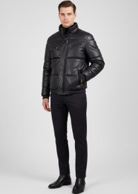 Resim Toskana Design Siyah Çok Cepli Erkek Puffer Deri Ceket | 200-4055 - M / Siyah 
