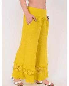Resim Eren Style İtalyan Fisto Paça Detaylı Keten Pantolon-9893 Sarı 