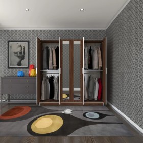 Resim Kenzlife gardırop 6 kapaklı kapılı anemon 180*180*42 cvz aynalı gardolap dolap 
