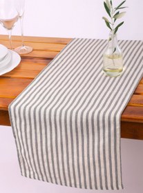 Resim Gri Çizgili Keten Runner 40x150 Cm 