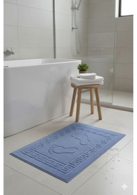 Resim 3'lü Ayak İzli Bukle Ayak Havlusu Seti 250 Gram - Paspas Banyo Seti 3 Adet Mavi 