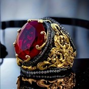Resim Vintage Stil Abartılı Erkek Yüzüğü, Oval Sentetik Turmalin Yüzüğü, Barok Stil Dekoratif Sanat Yüzüğü, Erkekler için Mükemmel Hediye 