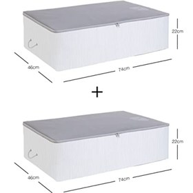 Resim GARENTAS Gri Çizgili Baza Altı Hurç Seti - 2 Adet, 74 x 46 x 22 cm, Eşyalarınızı Düzenleyin 