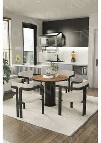 Resim Avvio Bella Ptt Lake Mdf Ayak 4'lü Tokyo Metal Demonte Sandalye 90x90 Masa Sandalye Takımı Akça 