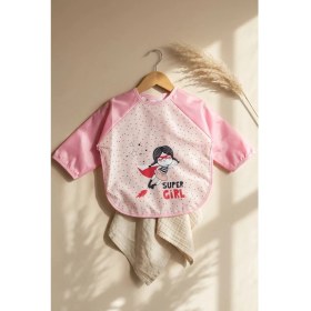 Resim Babydonat Super Girl Desenli Sıvı Geçirmez Uzun Kollu Bebek Mama ve Aktivite Önlüğü - Pembe Puantiyeli Blw Uyumlu 6-18 Ay 