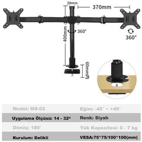 Resim Dailytech Masaüstü Ayarlanabilir 14-32” Çift Kol Monitör Tutucu 