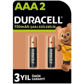 Resim Duracell AAA 750 mAh 1.2 V Şarj Edilebilir İnce Kalem Pil 2'li Paket - HR03 / DC2400 