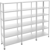 Resim RafBurada 6 Katlı 3'lü Galvaniz Çelik Raf - Depo, Arşiv, Kiler, Dosya, Market Rafı 31x75 Cm-200 Cm-0.70 Mm 