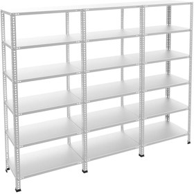 Resim RafBurada 6 Katlı 3'lü Galvaniz Çelik Raf - Depo, Arşiv, Kiler, Dosya, Market Rafı 31x75 Cm-200 Cm-0.70 Mm 