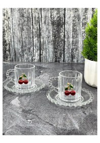 Resim 2 Kişilik Cam Boncuklu Kirazlı Kiraz Kahve Fincan Takımı Seti 90m 