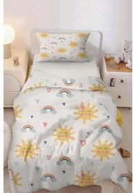 Resim Güneş Ve Kalpli Tek Kişilik Çocuk Nevresim Seti Sarı 