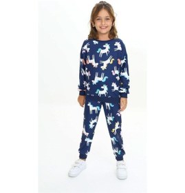 Resim My Kids Wear İpeksi İki İplik Aplike Kumaş Çocuk Takımları Saks Mavi 