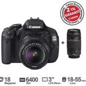 Resim Canon Eos 600D 18-55 + 75-300 mm DC 18 MP 3.0" SLR Dijital Fotoğraf Makinesi 