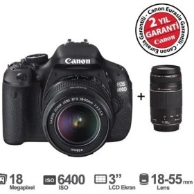 Resim Canon Eos 600D 18-55 + 75-300 mm DC 18 MP 3.0" SLR Dijital Fotoğraf Makinesi 