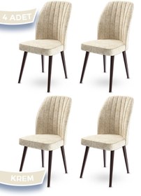 Resim Canisa Concept Platinum Serisi Geniş Oturum Alanlı 4 Adet Sandalye / Renk Krem Ayaklar Kahve 