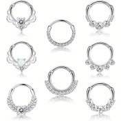 Resim 1 adet Septum Clicker Halka, Paslanmaz Çelik CZ Süs Küpe, Burun Halkası, Hoop Piercing Takı 