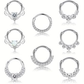 Resim 1 adet Septum Clicker Halka, Paslanmaz Çelik CZ Süs Küpe, Burun Halkası, Hoop Piercing Takı 