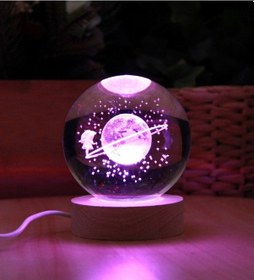 Resim Satürn Kız 3d Boyutlu Kristalleşmiş Cam Ahşap Işıklı Büyük Boy Kü 