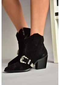 Resim Fox Shoes T380395002 Siyah Süet Taş Detaylı Kadın Bot Siyah-Süet Siyah 