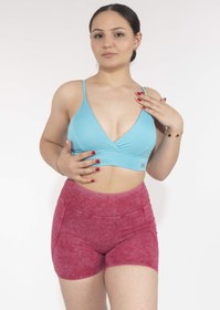 Resim Dikişli Dekolteli Turquoise Sporcu Bra 