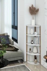 Resim Zümrüt 5 Katlı Üçgen Ahşap Çok Amaçlı Sehpa / Saksılık-çiçeklik / Dekoratif Raf Beyaz 