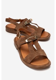 Resim Luvishoes Auren Taba Süet Hakiki Deri Tokalı Kadın Sandalet 