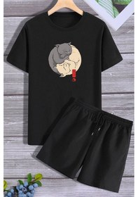 Resim Tasarım Şort T-shirt Eşofman Takımı Siyah 