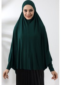 Resim Zümrüt Yeşili Hazır Pratik Sultanbaş Tesettür Kollu Penye Sufle Eşarp Hijab 