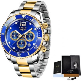 Resim Hanyang Altın Mavi Lıge Erkekler Saatler Moda Iş Su Geçirmez Kuvars Kol Saati Erkekler Için Üst Marka Lüks Paslanmaz Çelik Rahat Spor Saat Erkek (Yurt Dışından) 
