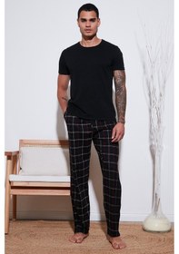 Resim Buratti Pamuklu Regular Fit Normal Bel Düz Paça Cepli Erkek Pijama Altı 6574003 Siyah-Bordo 
