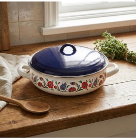 Resim Serenk 26 Cm Emaye Bombeli Sığ Tencere Beyaz - Mavi 