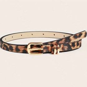 Resim Kadınlar için Vintage Sokak Leopar Desenli Kemer, Altın Tonlu Tokalı İnce PU Moda Bel Kemeri, Tekstil Olmayan, Günlük ve Resmi Etkinlikler İçin Çok Yönlü 