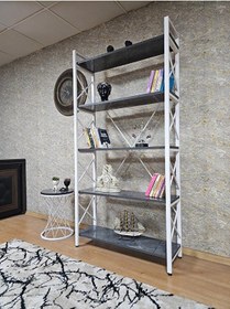 Resim Beyaz Boyalı Kitaplık - 5 Raflı Suntalem Lüks Kitaplık Aris Gri Çok Renkli 